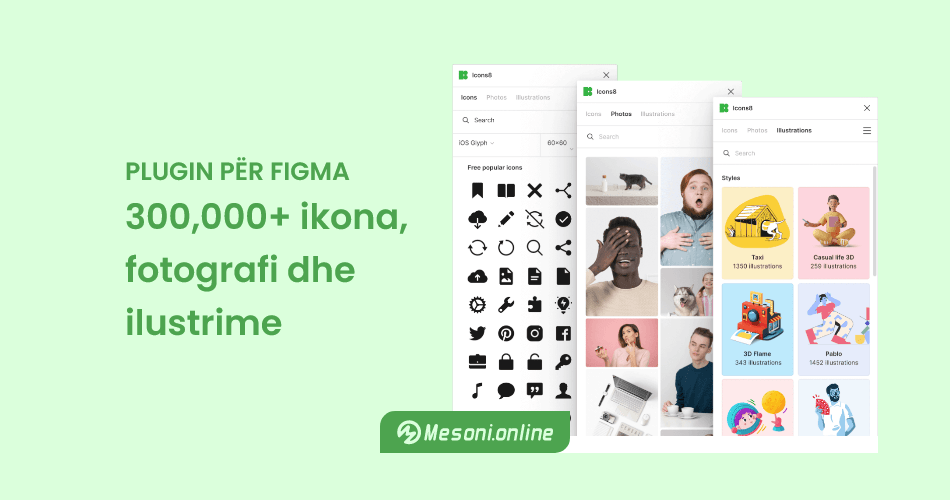 Plugin për Figma: 300,000+ ikona, fotografi dhe ilustrime